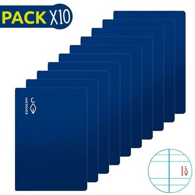 Pack 10 Cuadernos grapados Cuarto 50h 70 gr pauta 3,5 margen - Azul