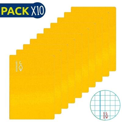 Pack 10 Cuadernos grapados Folio 50h 70 gr Cuadrícula 4x4 margen - Amarillo