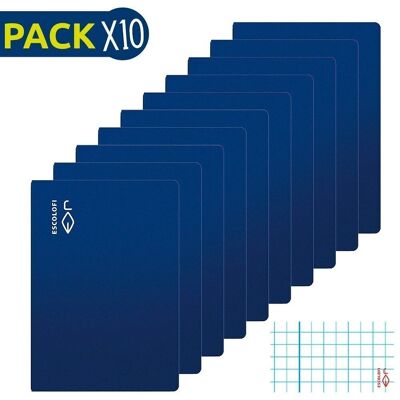 Pack 10 Cuadernos grapados Folio 50 h 70 gr Cuadrícula 4x4 margen Azul