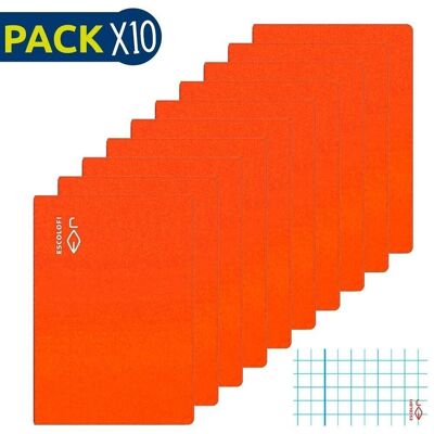 Pack 10 Cuadernos grapados Folio 50 h 70 gr Cuadrícula 4x4 margen Naranja