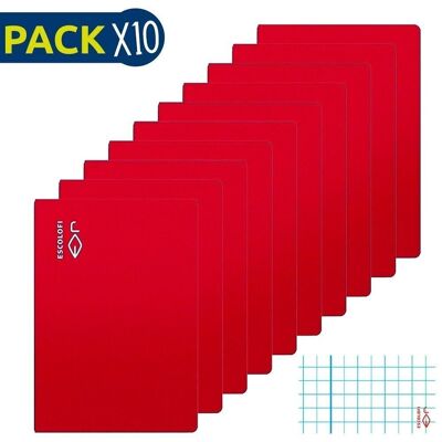 Pack 10 Cuadernos grapados Folio 50 h 70 gr Cuadrícula 4x4 margen Rojo