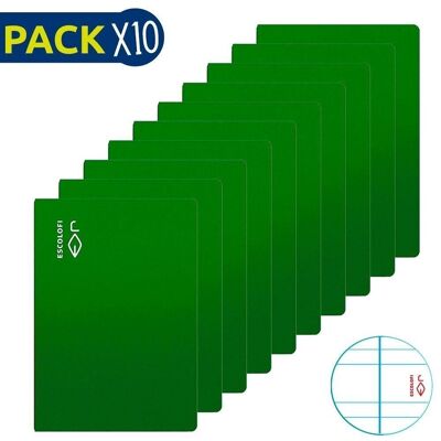 Pack 10 Cuadernos grapados Folio 50 h 70 gr pauta 3,5 margen Verde