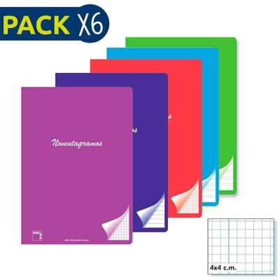 Pack 6 Cuaderno Grapado A4 90gr 48 hojas Cuadrícula 4x4