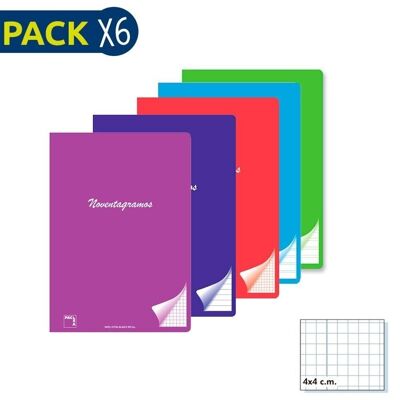 Pack 6 Cuaderno Grapado A5 90gr 48 hojas Cuadrícula 4x4