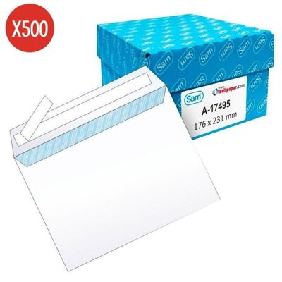Caja 500 Sobres 90 gr Blanco con tira 176x231
