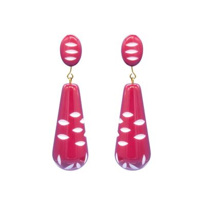 Pink Resin Long Etched Teardrop Earrings