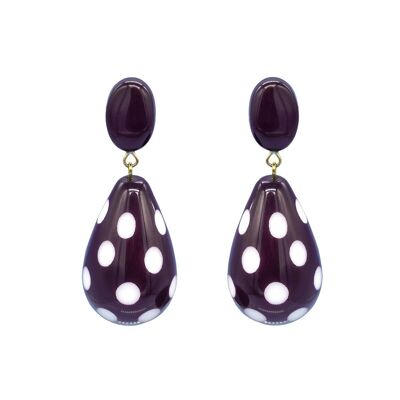 Boucles d'oreilles gravées mini larme en résine prune