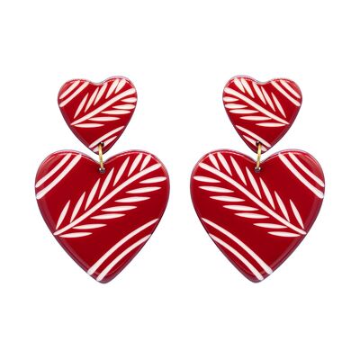 Red Resin Etched Heart Drop Earrings