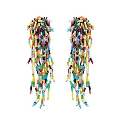 Boucles d'oreilles cascade en perles multicolores