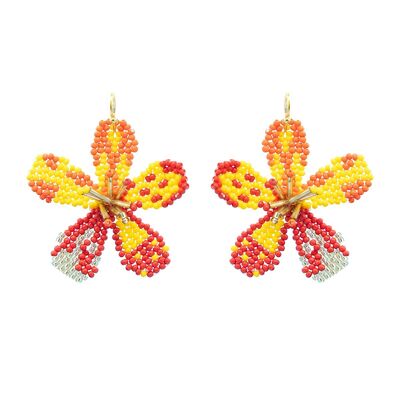 Boucles d'oreilles petites fleurs orangées et jaunes dégradées