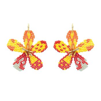 Boucles d'oreilles petites fleurs orangées et jaunes dégradées 1