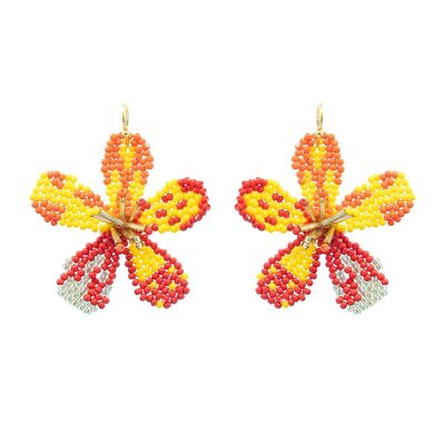 Small Orange & Yellow Ombre Beaded Flower Earrings