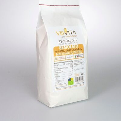 Semolina Durum Wheat Organic Perciasacchi, 100% ITALIAN ground with stone mill. - 1 kg