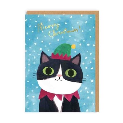 Cartolina di Natale con cappello da elfo e gatto