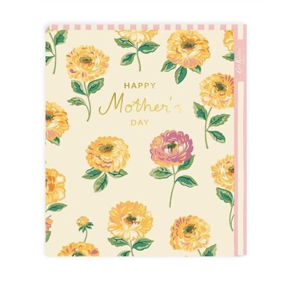 Tarjeta del día de la madre feliz color crema con estampado de peonías