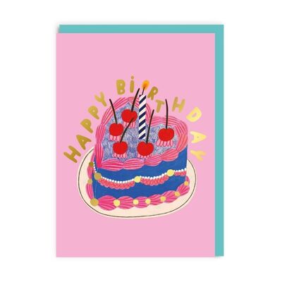 Carte d'anniversaire de gâteau de coeur