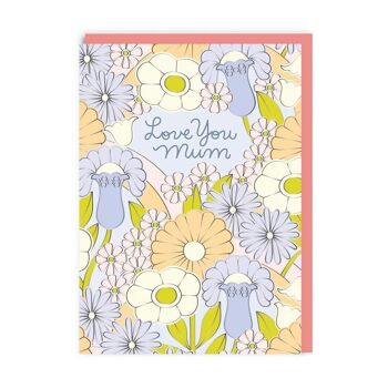 Carte Je t'aime maman Motif floral Fête des mères 2