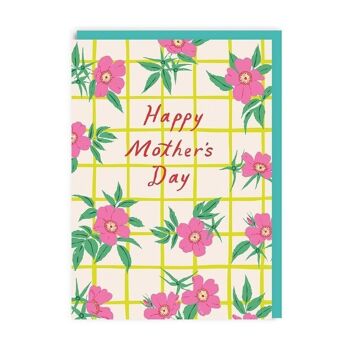 Carte de fête des mères avec motif de grille de fleurs 1