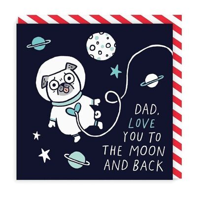 Quadratische Grußkarte „Papa, ich liebe dich bis zum Mond und zurück“.