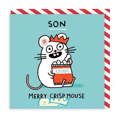 Tarjeta navideña cuadrada Son Merry Crispmouse