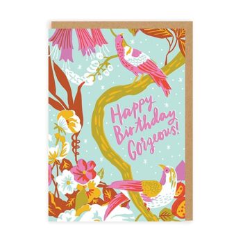 Magnifique carte de vœux d'anniversaire avec oiseaux tropicaux (7375)