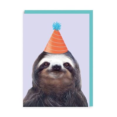 Biglietto d'auguri per bradipo con cappello da festa