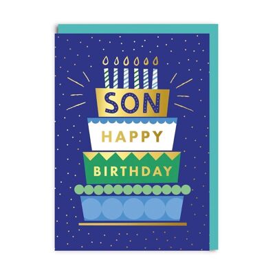 Carte de voeux d'anniversaire de gâteau de fils