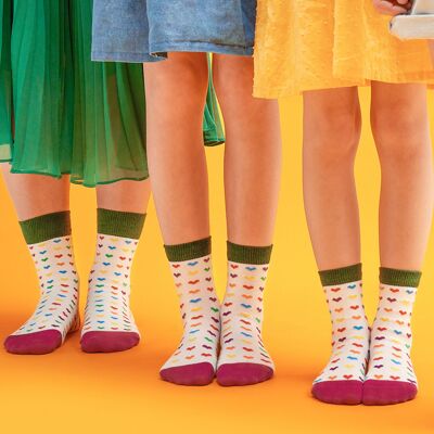 Organic children's socks - White socks with colorful hearts for kids, Hearts