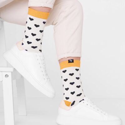 Organic socks with hearts - White socks with black hearts, Hearts