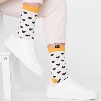 Organic socks with hearts - White socks with black hearts, Hearts