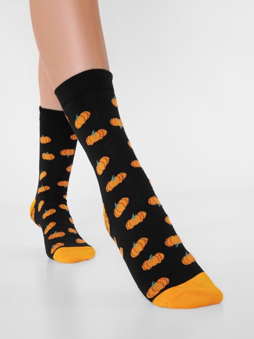 Bio-Socken mit Kürbissen - Schwarze Socken mit Kürbis-Muster, Kürbisse