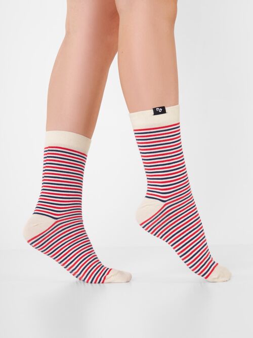 Bio-Socken Gestreift - Socken mit blauen und roten Streifen, Morning