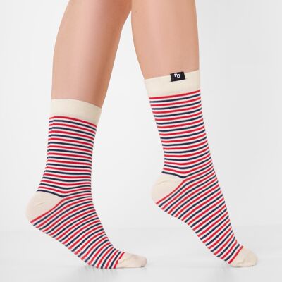 Organic socks striped - socks with blue and red stripes, Morning