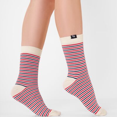 Bio-Socken Gestreift - Socken mit blauen und roten Streifen, Morning