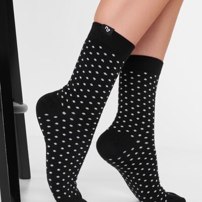 Organic Socks Dotted - Chaussettes noires à pois blancs, pois