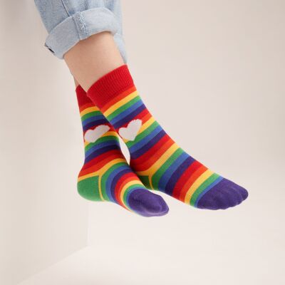 Calcetines infantiles ecológicos arcoíris - calcetines de rayas de colores para niños, arcoíris