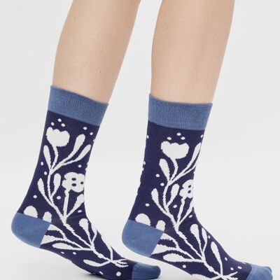 Organic socks with flowers - Blue socks with a floral pattern "Flowers" by Lisa Junius