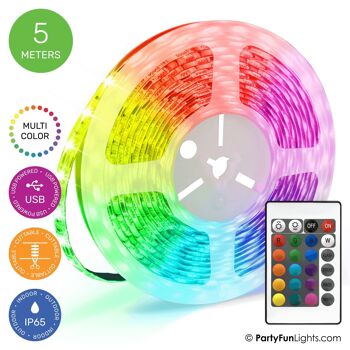 PartyFunLights - Bande LED - RVB Multicolore - Fonctionne sur USB - 5 Mètres 1