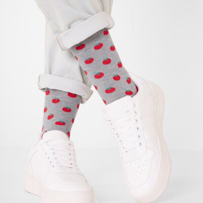 Organic Tomato Socks - Gray socks with a tomato pattern