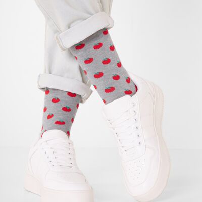 Chaussettes Tomates Bio - Chaussettes grises à motif tomates