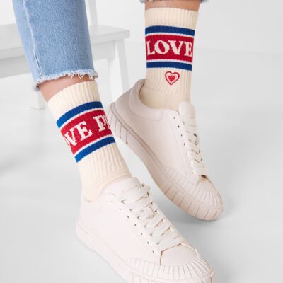 Organic Socks Love & Peace - White tennis socks Love and Peace
