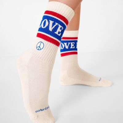 Organic socks Peace and Love - White tennis socks Peace and Love