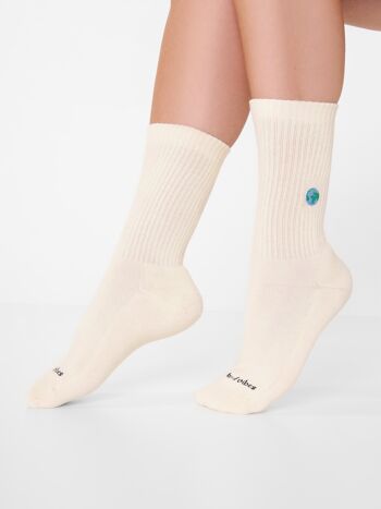 Chaussettes bio motif monde - Chaussettes de tennis blanches terre brodée, monde 1