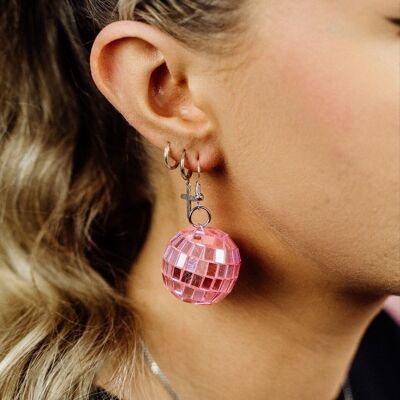 Boucles d'oreilles boule disco rose