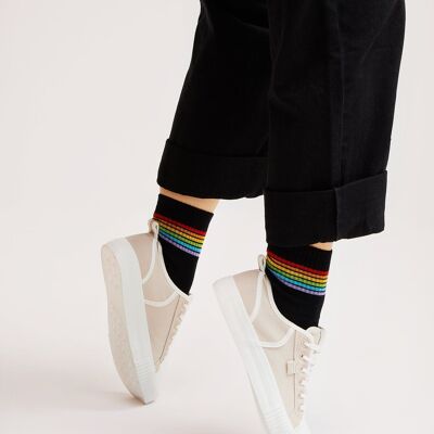 Calzini da ginnastica organici a righe - calzini neri con strisce colorate