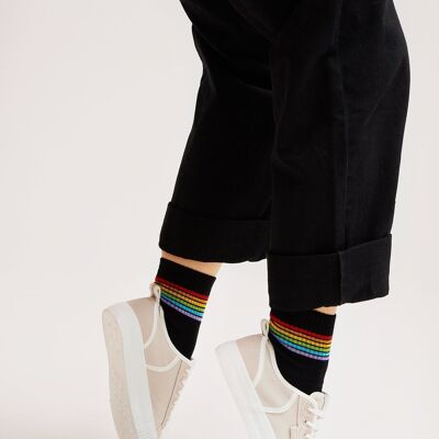 Chaussettes baskets bio rayées - chaussettes noires à rayures colorées