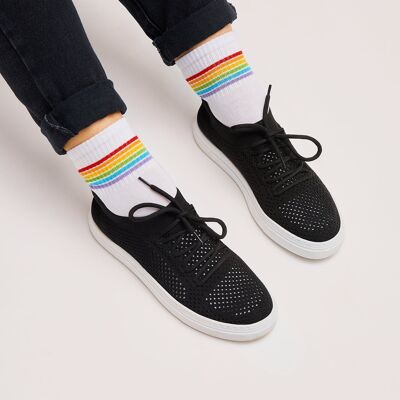 Chaussettes baskets bio rayées - chaussettes blanches sportives à rayures colorées
