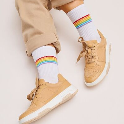 Organic socks with stripes - White tennis socks with colorful stripes