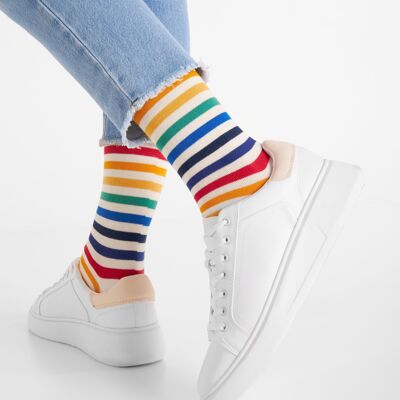 Chaussettes bio à rayures colorées - chaussettes à rayures colorées, Arcoiris