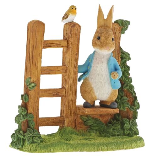 Peter Rabbit on Wooden Stile Figurine by Beatirix Potter